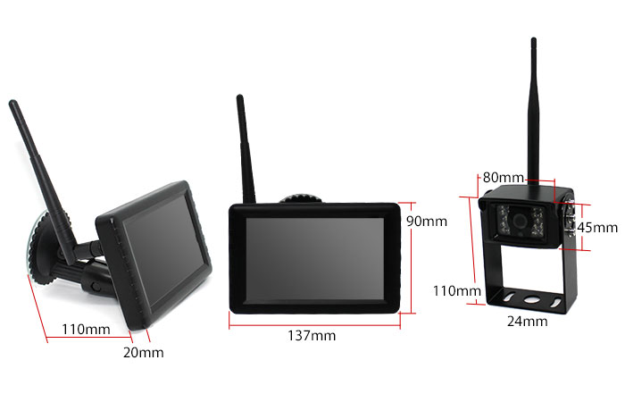 Reversing camera and monitor dimensions